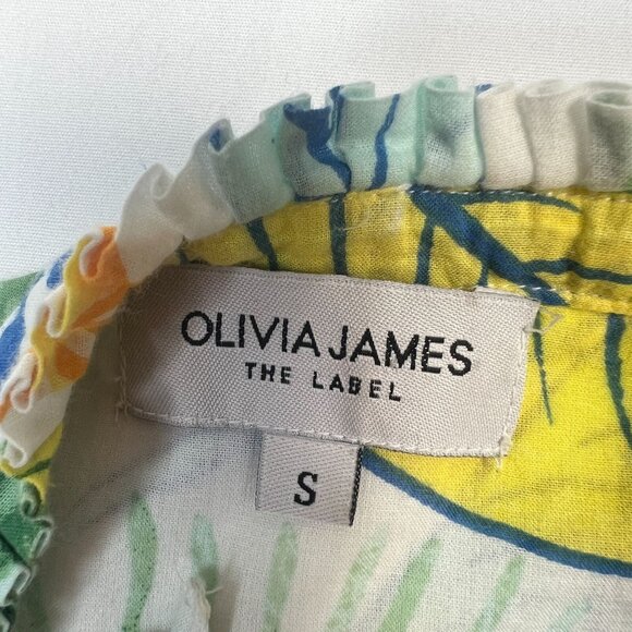 Olivia James Botanical Lemon Print Maxi Dress Tiered Boho Casual Small - Picture 5 of 12